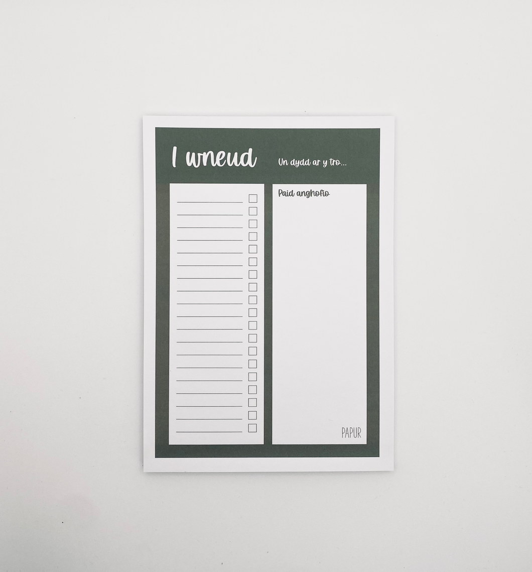 Notepad 'I wneud' (Green)